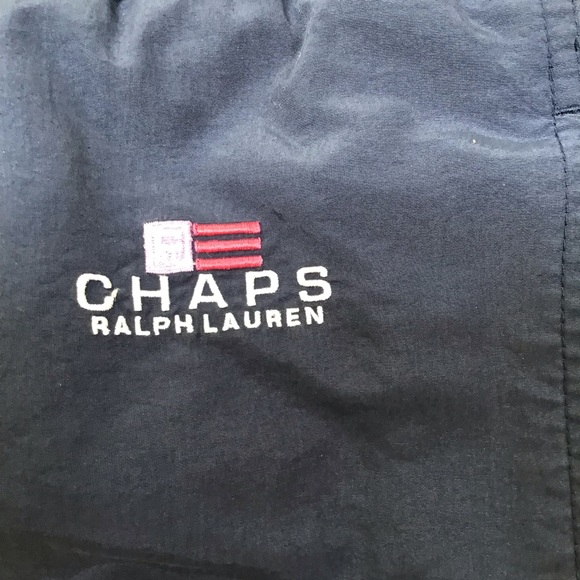 Chaps Ralph Lauren Navy Yellow Stripe Swim Trunks - Picture 3 of 7